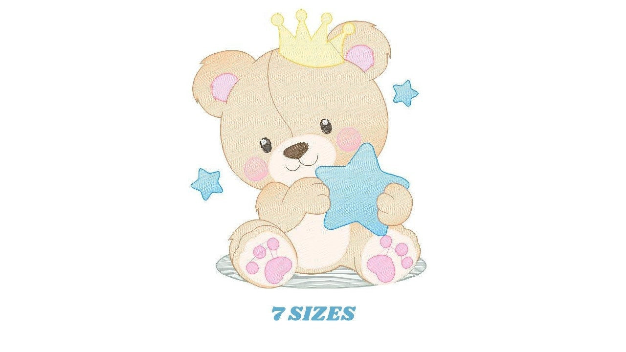 Bear embroidery designs - Bear with crown embroidery design machine embroidery pattern - Teddy bear embroidery file baby kid newborn nursey Marcia Embroidery