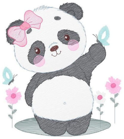 Panda embroidery design - Animal embroidery designs machine embroidery pattern - Baby girl embroidery file - Panda with butterfly download Marcia Embroidery