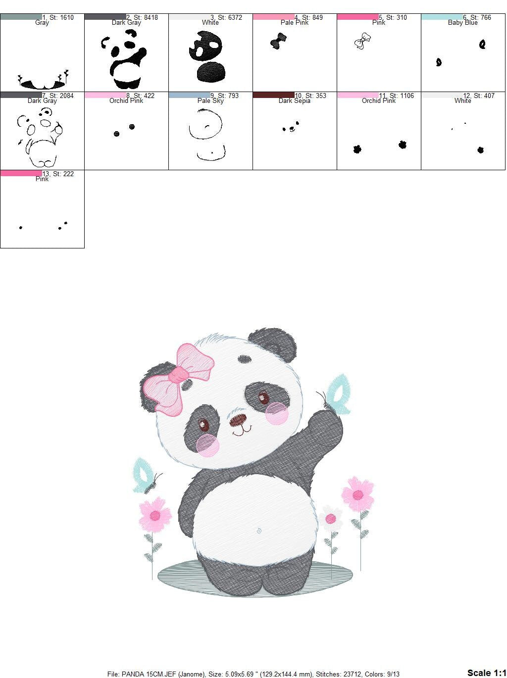 Panda embroidery design - Animal embroidery designs machine embroidery pattern - Baby girl embroidery file - Panda with butterfly download Marcia Embroidery