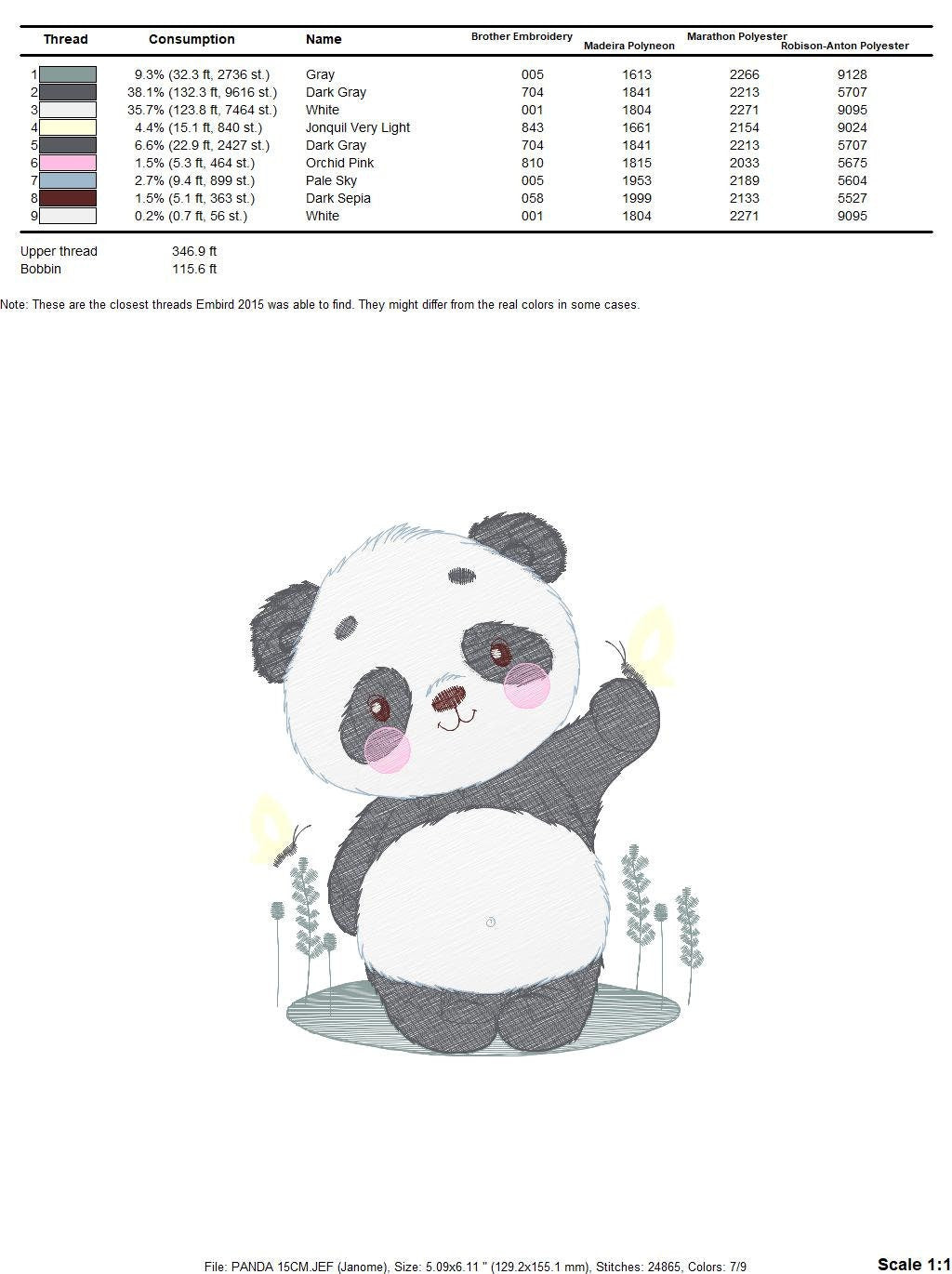 Panda embroidery design - Animal Panda Bear machine embroidery pattern - Baby boy file - Panda with butterflies - Instant download pes jef