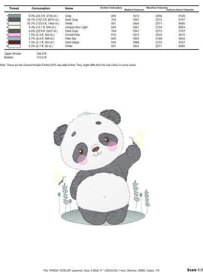 Panda embroidery design - Animal Panda Bear machine embroidery pattern - Baby boy file - Panda with butterflies - Instant download pes jef