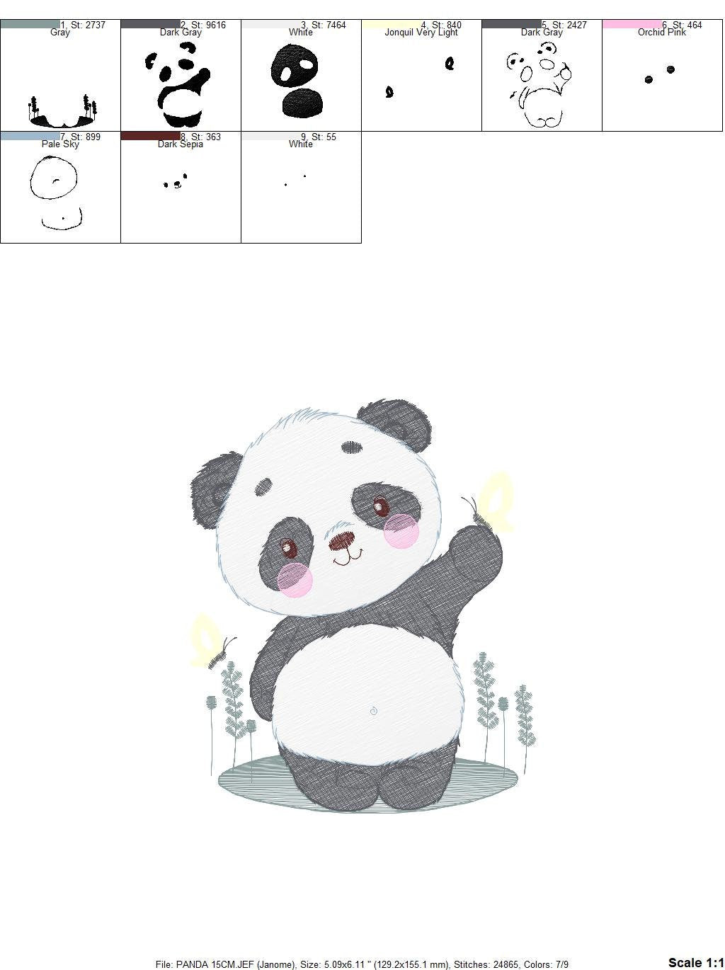 Panda embroidery design - Animal Panda Bear machine embroidery pattern - Baby boy file - Panda with butterflies - Instant download pes jef
