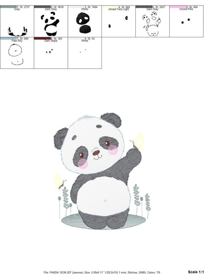 Panda embroidery design - Animal Panda Bear machine embroidery pattern - Baby boy file - Panda with butterflies - Instant download pes jef