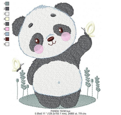 Panda embroidery design - Animal Panda Bear machine embroidery pattern - Baby boy file - Panda with butterflies - Instant download pes jef