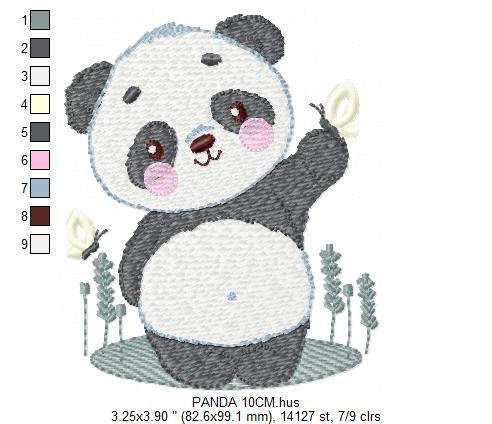 Panda embroidery design - Animal Panda Bear machine embroidery pattern - Baby boy file - Panda with butterflies - Instant download pes jef