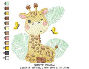 Giraffe embroidery design - Animal embroidery designs machine embroidery pattern - Baby girl embroidery file - Giraffe with butterflies