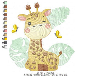 Giraffe embroidery design - Animal embroidery designs machine embroidery pattern - Baby girl embroidery file - Giraffe with butterflies