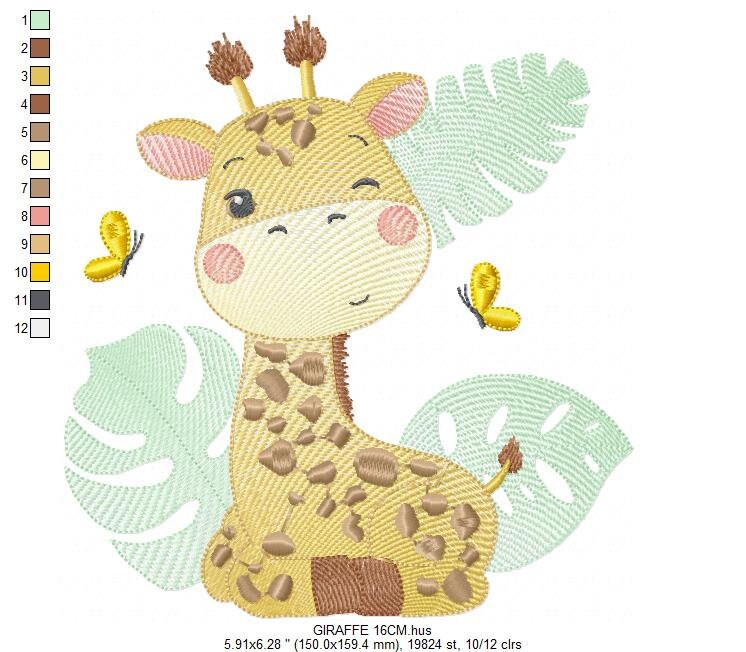 Giraffe embroidery design - Animal embroidery designs machine embroidery pattern - Baby girl embroidery file - Giraffe with butterflies Marcia Embroidery