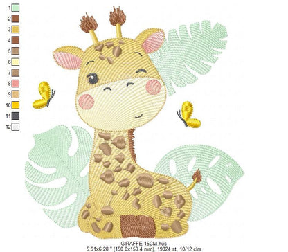 Giraffe embroidery design - Animal embroidery designs machine embroidery pattern - Baby girl embroidery file - Giraffe with butterflies Marcia Embroidery