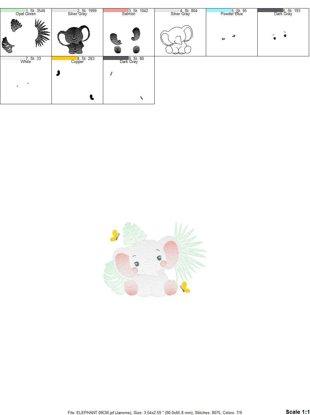 Elephant embroidery designs - Elephant and leaves embroidery design machine embroidery pattern - Safari Animal embroidery - instant download