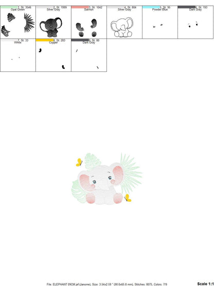 Elephant embroidery designs - Elephant and leaves embroidery design machine embroidery pattern - Safari Animal embroidery - instant download