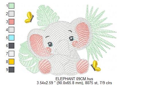 Elephant embroidery designs - Elephant and leaves embroidery design machine embroidery pattern - Safari Animal embroidery - instant download