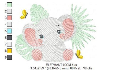 Elephant embroidery designs - Elephant and leaves embroidery design machine embroidery pattern - Safari Animal embroidery - instant download
