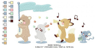 Circus Animals embroidery designs - Animal Band embroidery design machine embroidery pattern - Bear embroidery file - Rabbit Fox Mouse group Marcia Embroidery