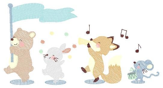 Circus Animals embroidery designs - Animal Band embroidery design machine embroidery pattern - Bear embroidery file - Rabbit Fox Mouse group Marcia Embroidery