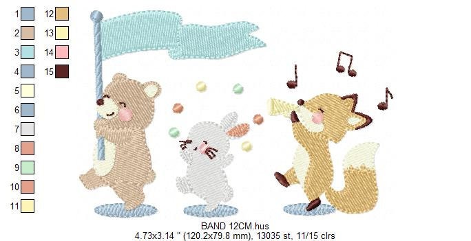 Animals embroidery designs - Band embroidery design machine embroidery pattern - Bear embroidery file - Fox embroidery - Bunny Rabbit design Marcia Embroidery