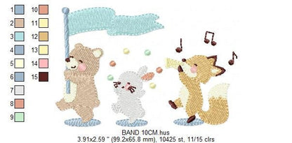 Animals embroidery designs - Band embroidery design machine embroidery pattern - Bear embroidery file - Fox embroidery - Bunny Rabbit design Marcia Embroidery