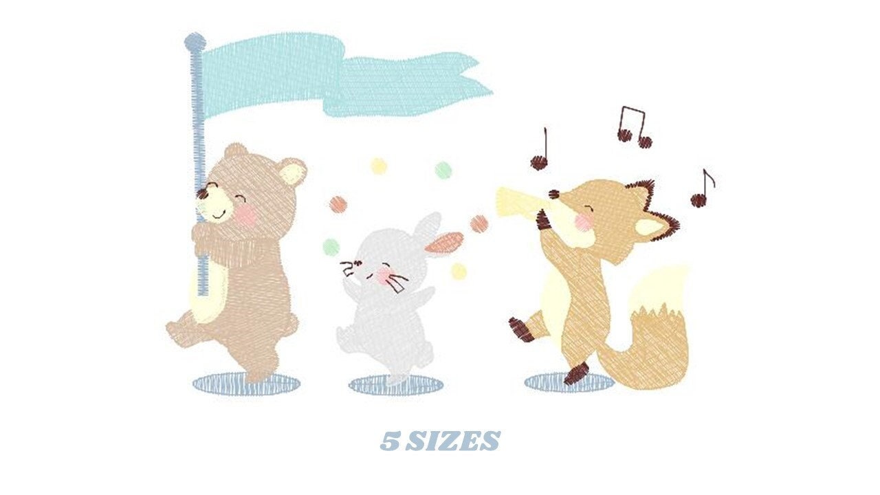 Animals embroidery designs - Band embroidery design machine embroidery pattern - Bear embroidery file - Fox embroidery - Bunny Rabbit design Marcia Embroidery