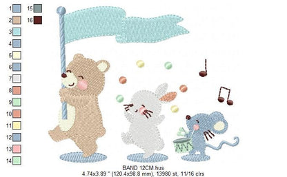 Circus Animals embroidery designs - Animal Band embroidery design machine embroidery pattern - Bear embroidery - Rabbit embroidery Mouse Marcia Embroidery