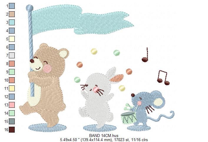 Circus Animals embroidery designs - Animal Band embroidery design machine embroidery pattern - Bear embroidery - Rabbit embroidery Mouse Marcia Embroidery