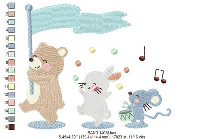 Circus Animals embroidery designs - Animal Band embroidery design machine embroidery pattern - Bear embroidery - Rabbit embroidery Mouse Marcia Embroidery