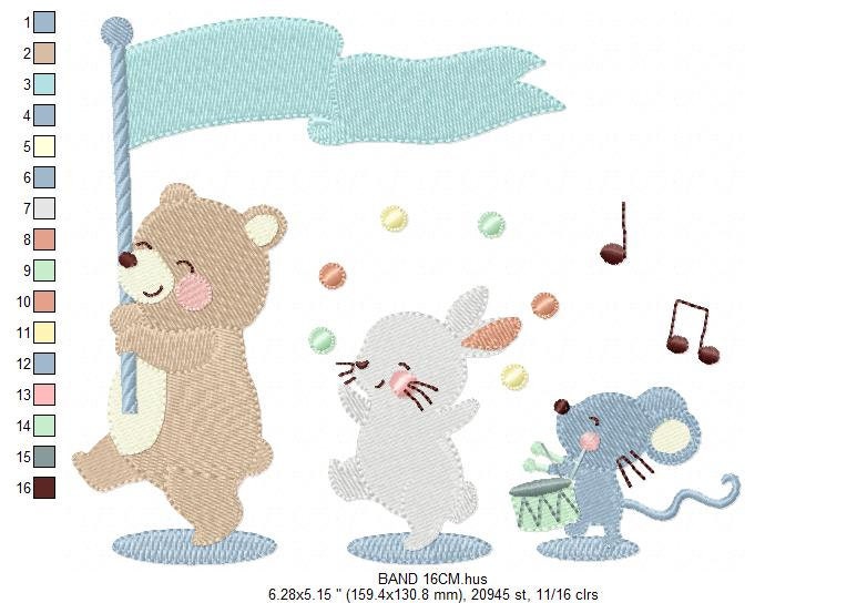 Circus Animals embroidery designs - Animal Band embroidery design machine embroidery pattern - Bear embroidery - Rabbit embroidery Mouse Marcia Embroidery
