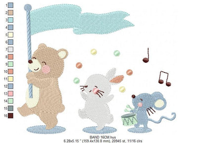 Circus Animals embroidery designs - Animal Band embroidery design machine embroidery pattern - Bear embroidery - Rabbit embroidery Mouse Marcia Embroidery