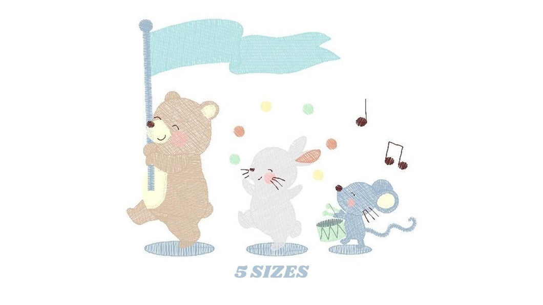 Circus Animals embroidery designs - Animal Band embroidery design machine embroidery pattern - Bear embroidery - Rabbit embroidery Mouse