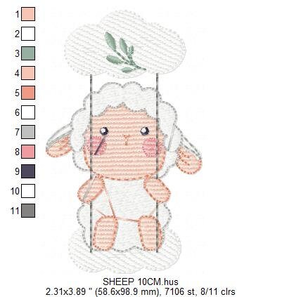 Sheep in swing embroidery design - Lamb embroidery designs machine embroidery pattern - Baby boy embroidery file - Animal quilt embroidery Marcia Embroidery