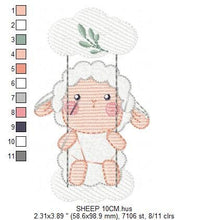 Load image into Gallery viewer, Sheep in swing embroidery design - Lamb embroidery designs machine embroidery pattern - Baby boy embroidery file - Animal quilt embroidery
