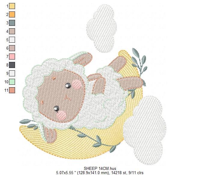 Sheep embroidery design - Lamb embroidery designs machine embroidery pattern - Moon embroidery file - Baby newborn sleep embroidery download - Marcia Embroidery