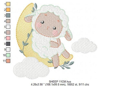 Sheep embroidery design - Lamb embroidery designs machine embroidery pattern - Moon embroidery file - Baby newborn sleep embroidery download - Marcia Embroidery