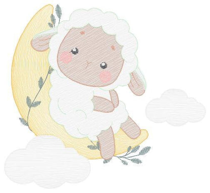 Sheep embroidery design - Lamb embroidery designs machine embroidery pattern - Moon embroidery file - Baby newborn sleep embroidery download - Marcia Embroidery