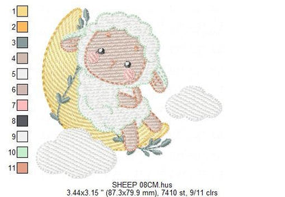 Sheep embroidery design - Lamb embroidery designs machine embroidery pattern - Moon embroidery file - Baby newborn sleep embroidery download - Marcia Embroidery