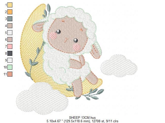 Sheep embroidery design - Lamb embroidery designs machine embroidery pattern - Moon embroidery file - Baby newborn sleep embroidery download - Marcia Embroidery