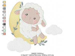 Sheep embroidery design - Lamb embroidery designs machine embroidery pattern - Moon embroidery file - Baby newborn sleep embroidery download