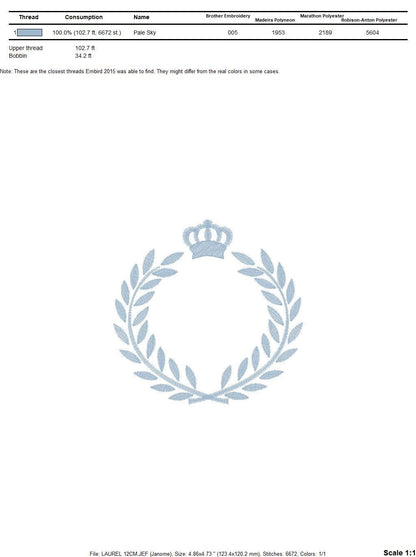 Laurel embroidery designs - Monogram frame embroidery design machine embroidery pattern - Baby boy embroidery file - Laurel wreath Crown Marcia Embroidery