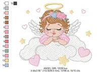 Load image into Gallery viewer, Angel with wings embroidery designs - Baby girl embroidery design machine embroidery pattern - Girl with wings embroidery file pes download
