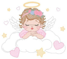 Load image into Gallery viewer, Angel with wings embroidery designs - Baby girl embroidery design machine embroidery pattern - Girl with wings embroidery file pes download
