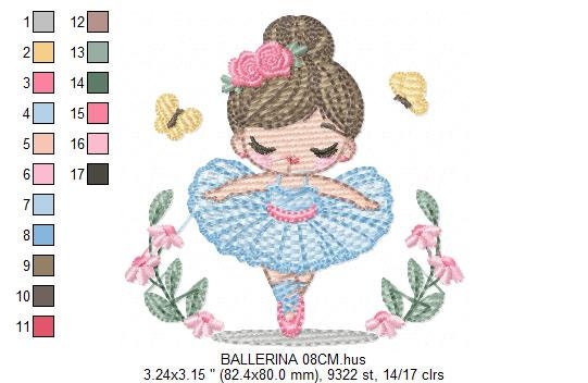 Ballerina with flowers embroidery designs - Ballet dancer with butterflies machine embroidery pattern - Baby girl file - Instant download