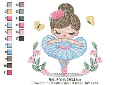 Ballerina with flowers embroidery designs - Ballet dancer with butterflies machine embroidery pattern - Baby girl file - Instant download