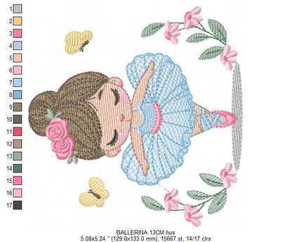 Ballerina with flowers embroidery designs - Ballet dancer with butterflies machine embroidery pattern - Baby girl file - Instant download