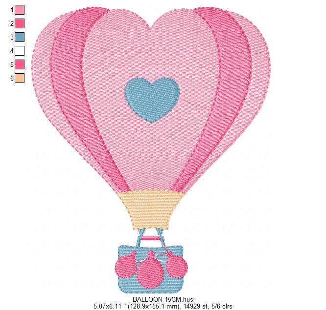 Heart Balloon embroidery designs - Hot air balloon embroidery design machine embroidery pattern - Heart embroidery file - instant download - Marcia Embroidery