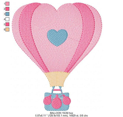 Heart Balloon embroidery designs - Hot air balloon embroidery design machine embroidery pattern - Heart embroidery file - instant download - Marcia Embroidery