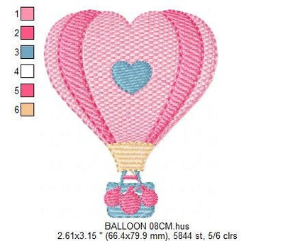 Heart Balloon embroidery designs - Hot air balloon embroidery design machine embroidery pattern - Heart embroidery file - instant download - Marcia Embroidery