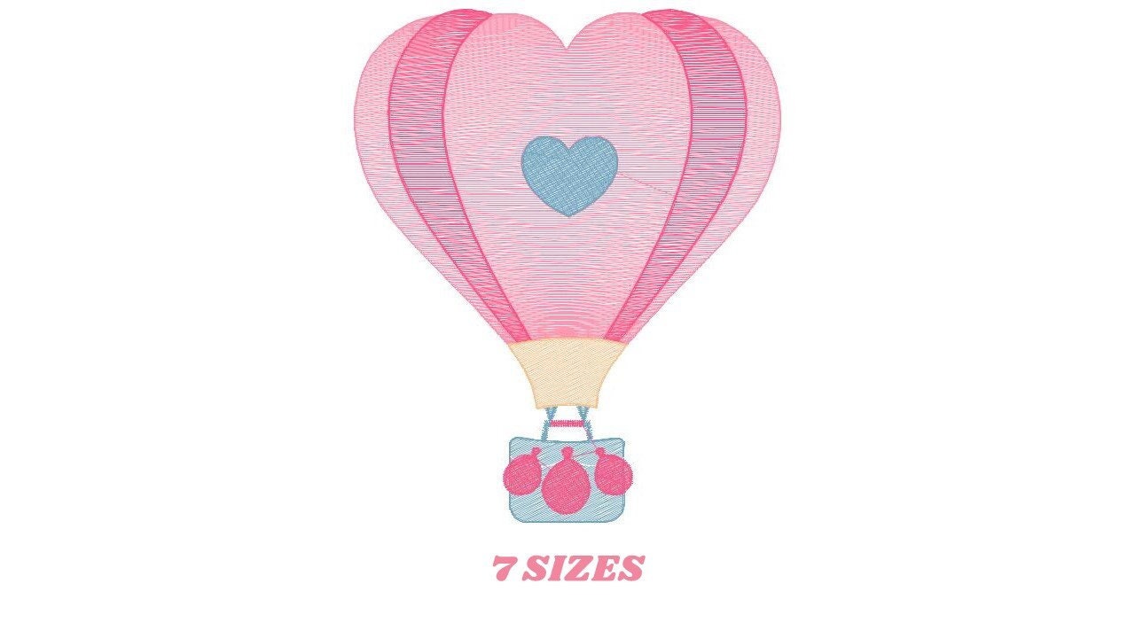 Heart Balloon embroidery designs - Hot air balloon embroidery design machine embroidery pattern - Heart embroidery file - instant download - Marcia Embroidery