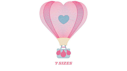 Heart Balloon embroidery designs - Hot air balloon embroidery design machine embroidery pattern - Heart embroidery file - instant download - Marcia Embroidery