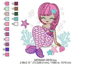 Mermaid with braids embroidery designs - Sea Princess embroidery design machine embroidery pattern - Baby Girl embroidery download file pes