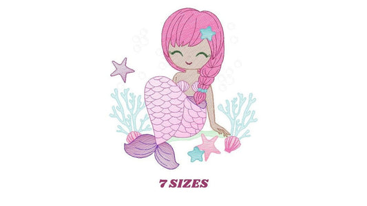 Mermaid with braids embroidery designs - Sea Princess embroidery design machine embroidery pattern - Baby Girl embroidery download file pes