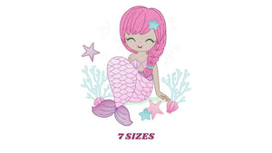 Mermaid with braids embroidery designs - Sea Princess embroidery design machine embroidery pattern - Baby Girl embroidery download file pes